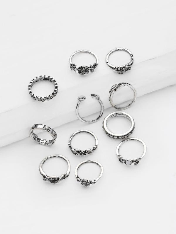 Flower And Leaf Design Ring Set 11pcs - INS | Online Fashion Free Shipping Clothing, Dresses, Tops, Shoes