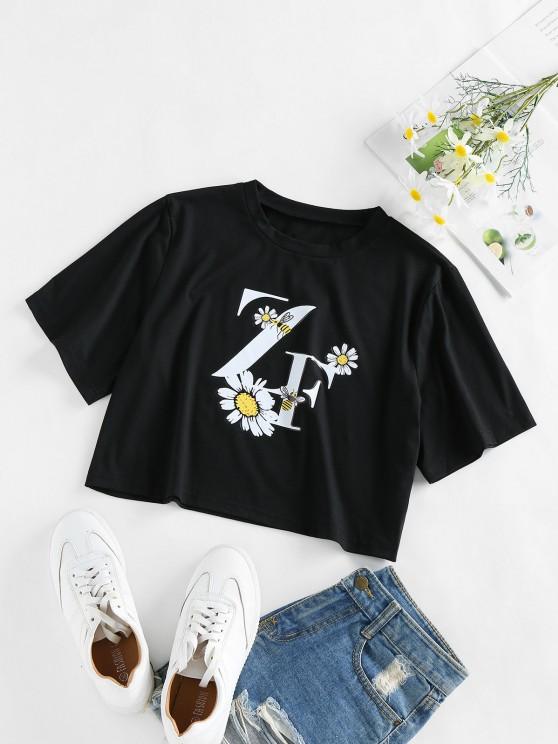 Flower Bee Letter Print Crop T-shirt - INS | Online Fashion Free Shipping Clothing, Dresses, Tops, Shoes