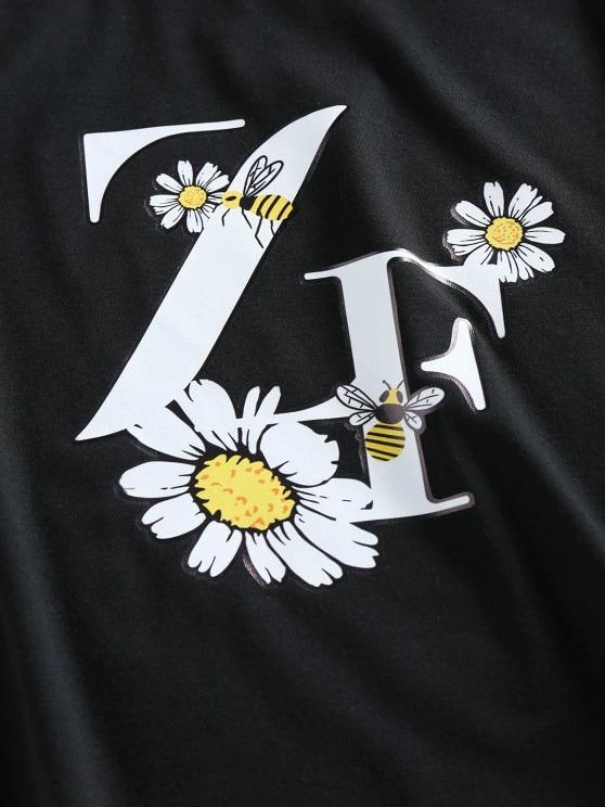 Flower Bee Letter Print Crop T-shirt - INS | Online Fashion Free Shipping Clothing, Dresses, Tops, Shoes