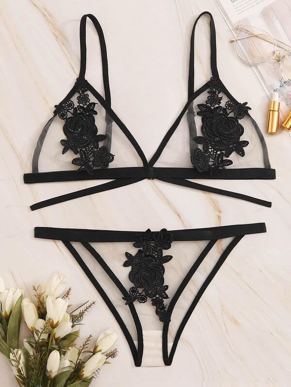 Flower Crochet Sheer Lingerie Set - INS | Online Fashion Free Shipping Clothing, Dresses, Tops, Shoes