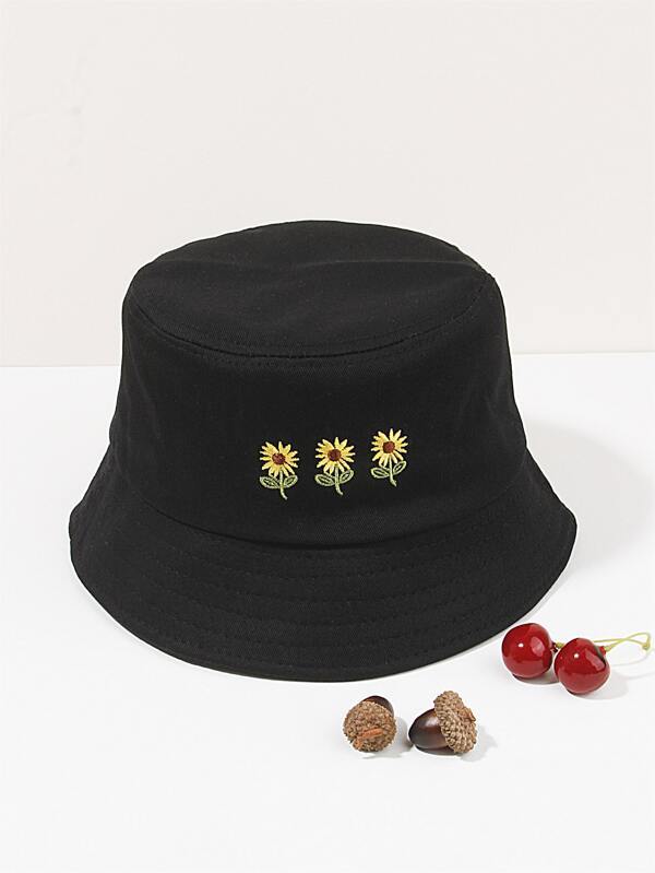 Flower Embroidery Bucket Hat - INS | Online Fashion Free Shipping Clothing, Dresses, Tops, Shoes
