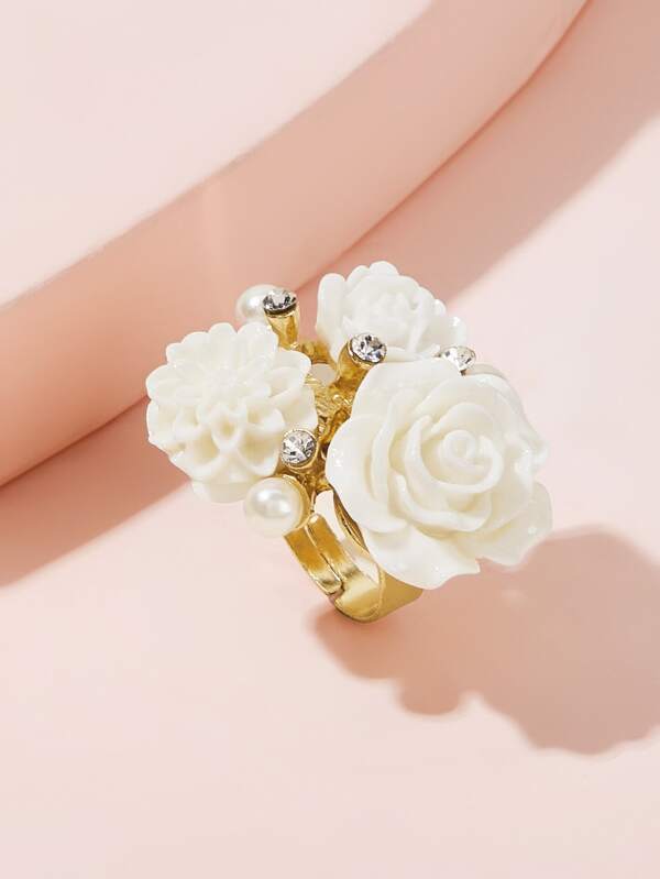 Flower & Rhinestone Decor Ring 1pc - INS | Online Fashion Free Shipping Clothing, Dresses, Tops, Shoes