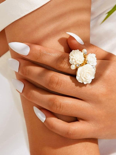 Flower & Rhinestone Decor Ring 1pc - INS | Online Fashion Free Shipping Clothing, Dresses, Tops, Shoes