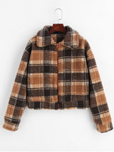 Fluffy Faux Fur Short Plaid Coat - INS | Online Fashion Free Shipping Clothing, Dresses, Tops, Shoes