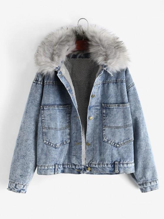 Fluffy Lined Denim Jacket with Detachable Faux Fur Collar - INS | Online Fashion Free Shipping Clothing, Dresses, Tops, Shoes