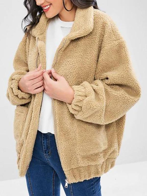 Fluffy Zip Up Winter Teddy Coat - Coats - INS | Online Fashion Free Shipping Clothing, Dresses, Tops, Shoes - 02/08/2021 - Camel Brown - Casual