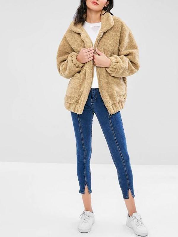 Fluffy Zip Up Winter Teddy Coat - Coats - INS | Online Fashion Free Shipping Clothing, Dresses, Tops, Shoes - 02/08/2021 - Camel Brown - Casual