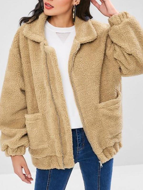 Fluffy Zip Up Winter Teddy Coat - Coats - INS | Online Fashion Free Shipping Clothing, Dresses, Tops, Shoes - 02/08/2021 - Camel Brown - Casual