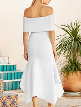Fold Off Shoulder Asymmetrical Hem Bandage Dress - Dresses - INS | Online Fashion Free Shipping Clothing, Dresses, Tops, Shoes - 02/05/2021 - Color_White - Dresses