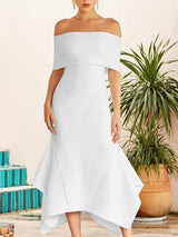 Fold Off Shoulder Asymmetrical Hem Bandage Dress - Dresses - INS | Online Fashion Free Shipping Clothing, Dresses, Tops, Shoes - 02/05/2021 - Color_White - Dresses