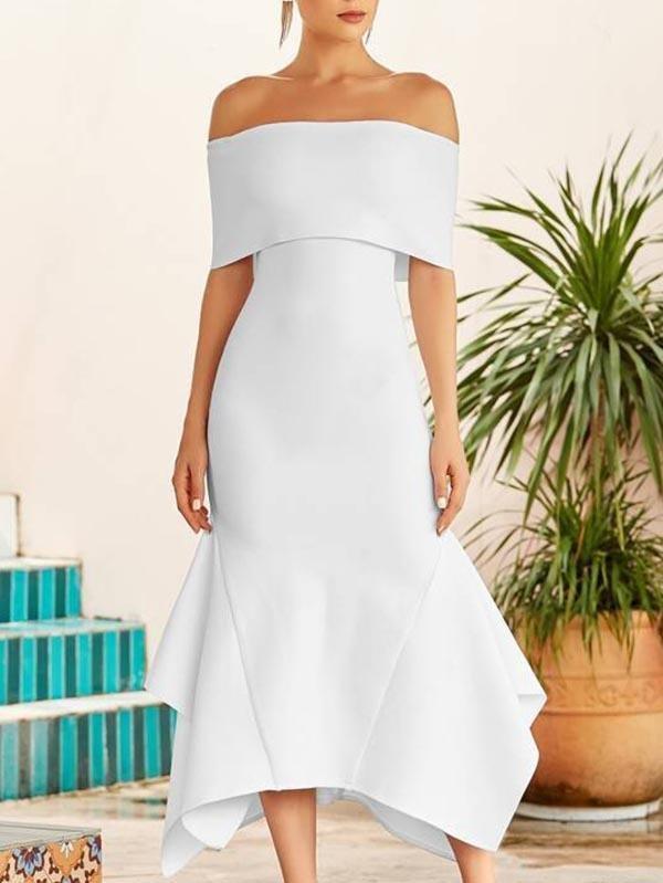 Fold Off Shoulder Asymmetrical Hem Bandage Dress - Dresses - INS | Online Fashion Free Shipping Clothing, Dresses, Tops, Shoes - 02/05/2021 - Color_White - Dresses