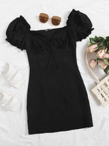 Frill Trim Tie Front Crinkle Dress - INS | Online Fashion Free Shipping Clothing, Dresses, Tops, Shoes