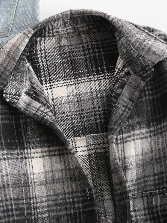 Front Pocket Plaid Houndstooth Flannel Shacket - INS | Online Fashion Free Shipping Clothing, Dresses, Tops, Shoes
