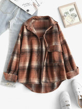 Front Pocket Plaid Houndstooth Flannel Shacket - INS | Online Fashion Free Shipping Clothing, Dresses, Tops, Shoes