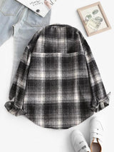 Front Pocket Plaid Houndstooth Flannel Shacket - INS | Online Fashion Free Shipping Clothing, Dresses, Tops, Shoes