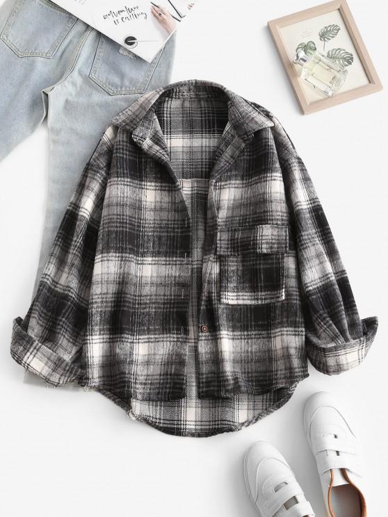 Front Pocket Plaid Houndstooth Flannel Shacket - INS | Online Fashion Free Shipping Clothing, Dresses, Tops, Shoes