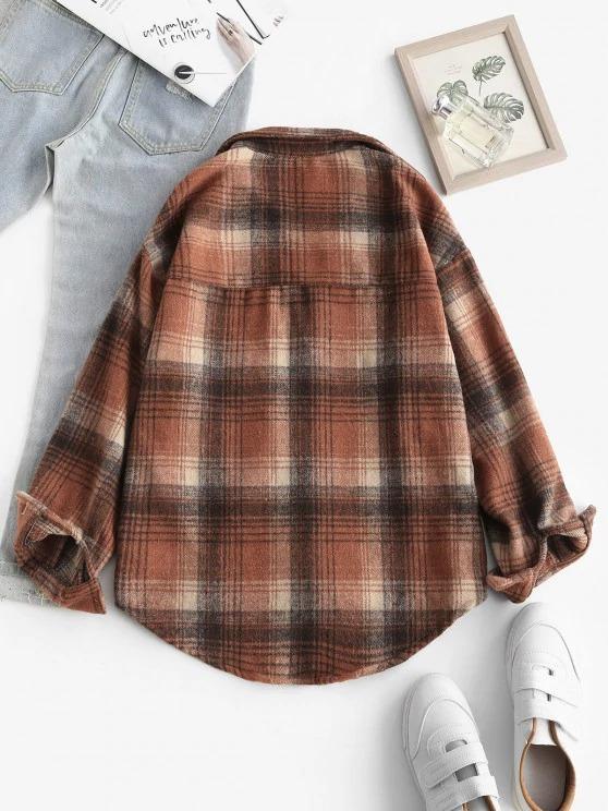 Front Pocket Plaid Houndstooth Flannel Shacket - INS | Online Fashion Free Shipping Clothing, Dresses, Tops, Shoes