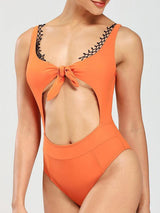 Front Tie Cutout With Lace One-Piece Bikini - Swimsuits - INS | Online Fashion Free Shipping Clothing, Dresses, Tops, Shoes - 06/04/2021 - AMZ - Color_Orange