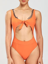 Front Tie Cutout With Lace One-Piece Bikini - Swimsuits - INS | Online Fashion Free Shipping Clothing, Dresses, Tops, Shoes - 06/04/2021 - AMZ - Color_Orange