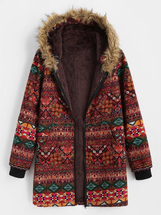 Fur Collar Fleece Lined Tribal Print Coat - INS | Online Fashion Free Shipping Clothing, Dresses, Tops, Shoes
