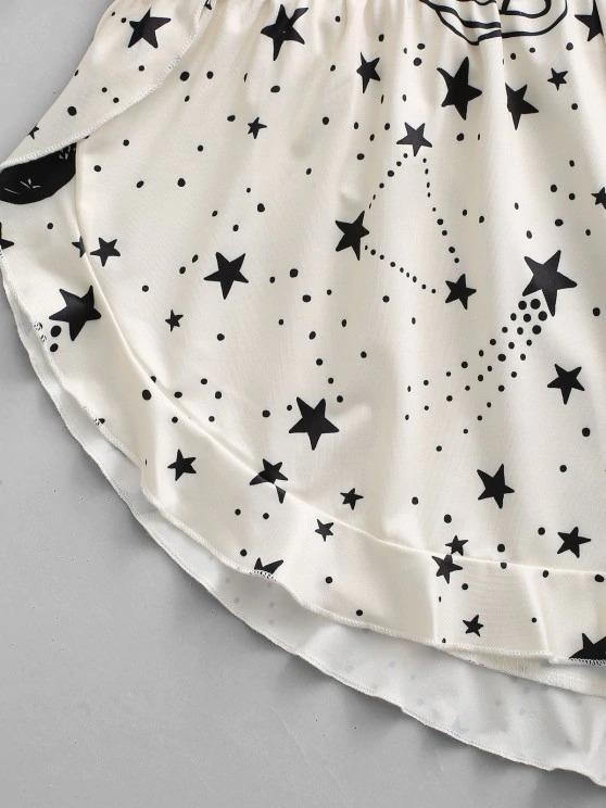 Galaxy Planet Print Ruffled Hem Two Piece Set - INS | Online Fashion Free Shipping Clothing, Dresses, Tops, Shoes