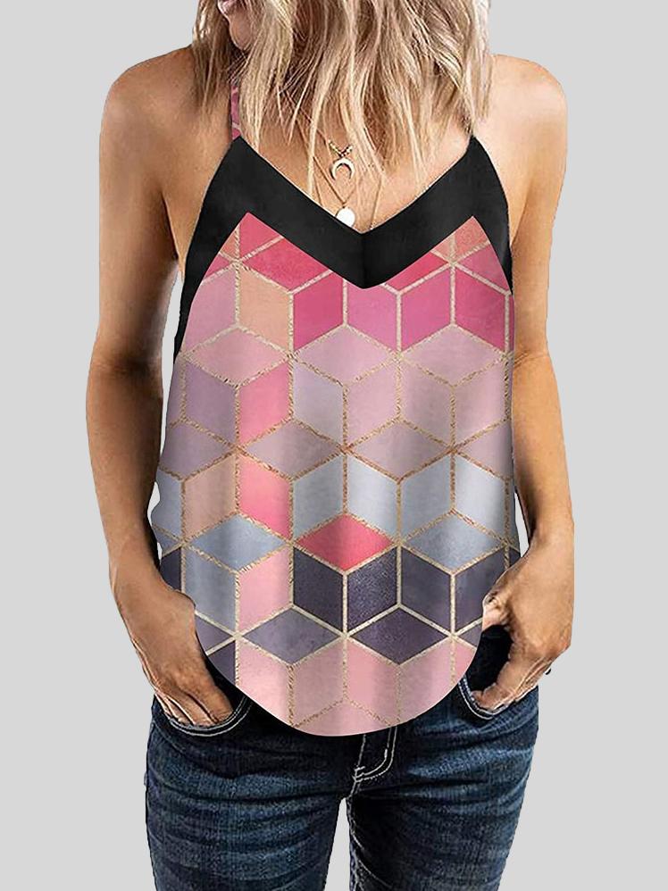 Geometric Pattern Print Camisole Vest - Tank Tops - INS | Online Fashion Free Shipping Clothing, Dresses, Tops, Shoes - 10-20 - 19/06/2021 - color-brown