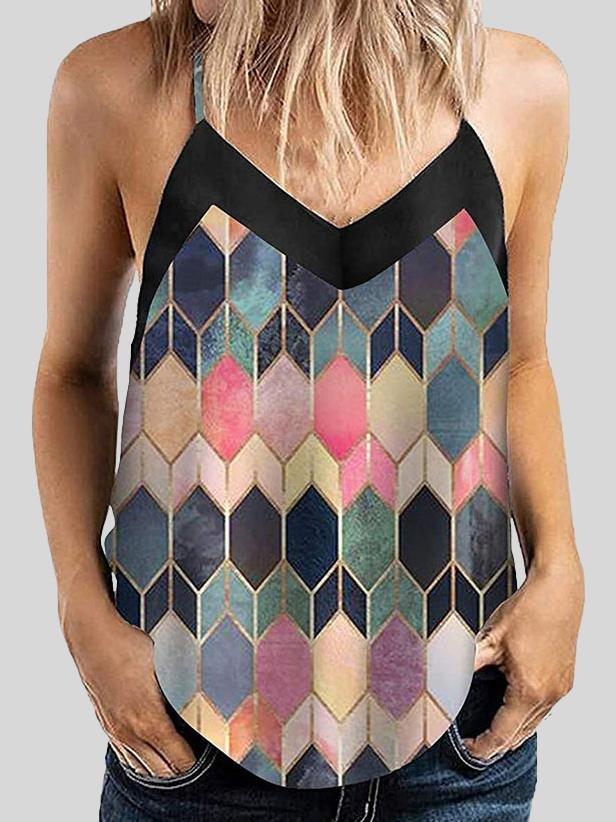 Geometric Pattern Print Camisole Vest - Tank Tops - INS | Online Fashion Free Shipping Clothing, Dresses, Tops, Shoes - 10-20 - 19/06/2021 - color-brown