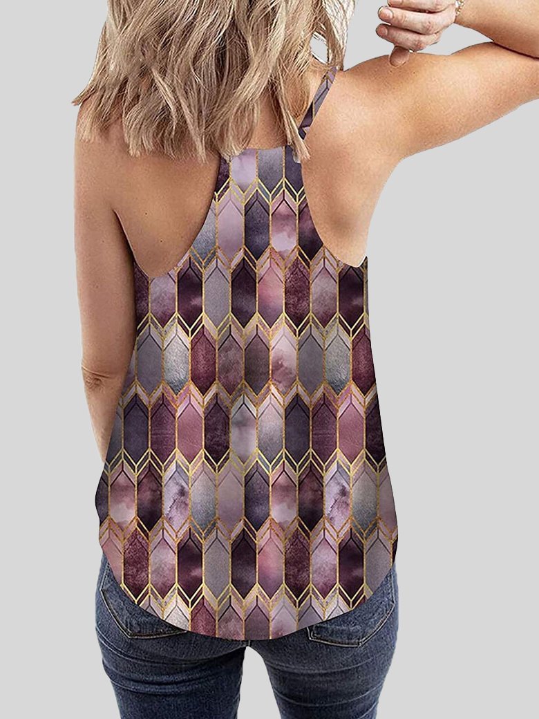 Geometric Pattern Print Camisole Vest - Tank Tops - INS | Online Fashion Free Shipping Clothing, Dresses, Tops, Shoes - 10-20 - 19/06/2021 - color-brown