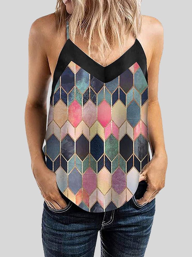 Geometric Pattern Print Camisole Vest - Tank Tops - INS | Online Fashion Free Shipping Clothing, Dresses, Tops, Shoes - 10-20 - 19/06/2021 - color-brown