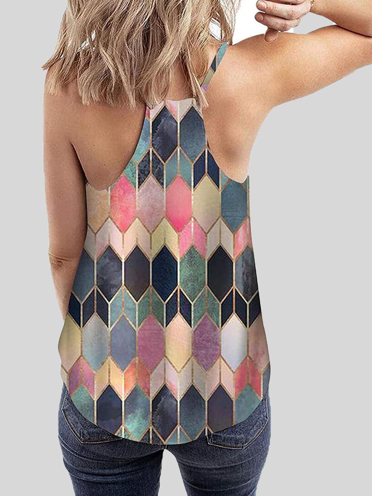 Geometric Pattern Print Camisole Vest - Tank Tops - INS | Online Fashion Free Shipping Clothing, Dresses, Tops, Shoes - 10-20 - 19/06/2021 - color-brown