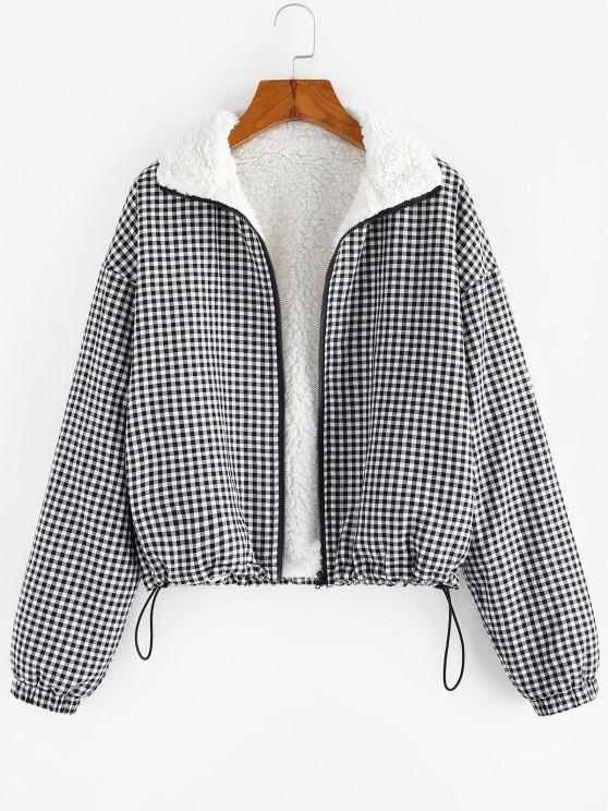 Gingham Drop Shoulder Faux Fur Lining Coat - INS | Online Fashion Free Shipping Clothing, Dresses, Tops, Shoes