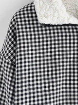 Gingham Drop Shoulder Faux Fur Lining Coat - INS | Online Fashion Free Shipping Clothing, Dresses, Tops, Shoes