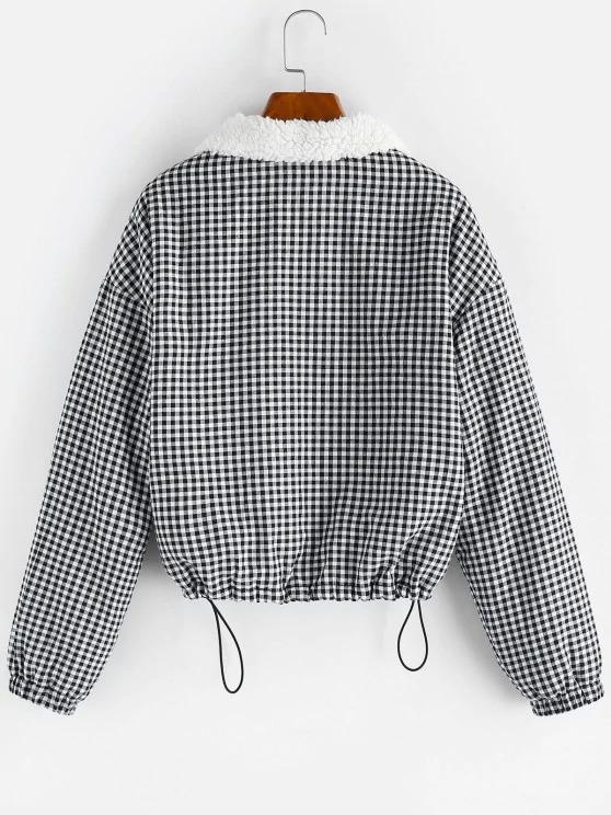 Gingham Drop Shoulder Faux Fur Lining Coat - INS | Online Fashion Free Shipping Clothing, Dresses, Tops, Shoes