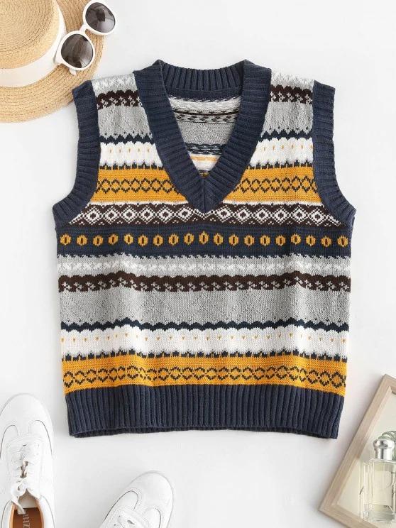 Graphic Fair Isle Sweater Vest - INS | Online Fashion Free Shipping Clothing, Dresses, Tops, Shoes