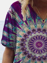 Graphic Printed V-neck Short-sleeved T-shirt - T-shirts - INS | Online Fashion Free Shipping Clothing, Dresses, Tops, Shoes - 07/06/2021 - Color_Purple - Size_2XL