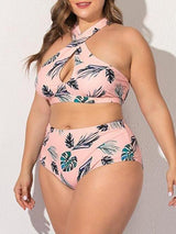 Green Leaf Cross Plus Size Split Swimsuit - Plus Swimsuits - INS | Online Fashion Free Shipping Clothing, Dresses, Tops, Shoes - 21/04/2021 - 2104V3 - Catagory_Plus Swimsuits