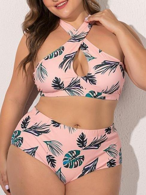 Green Leaf Cross Plus Size Split Swimsuit - Plus Swimsuits - INS | Online Fashion Free Shipping Clothing, Dresses, Tops, Shoes - 21/04/2021 - 2104V3 - Catagory_Plus Swimsuits