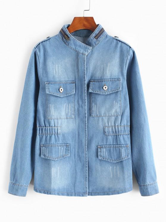 Grunge Frayed Medium Wash Denim Jacket - INS | Online Fashion Free Shipping Clothing, Dresses, Tops, Shoes