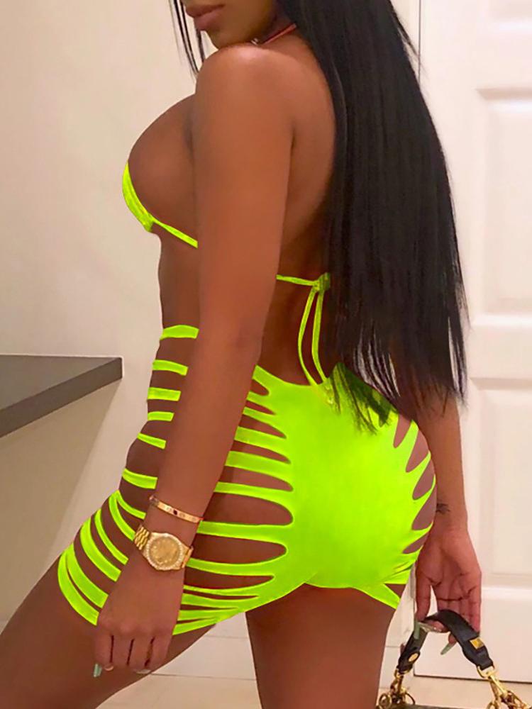 Halter Backless Ladder Cutout High Waisted Bikini Set - Bikinis - INS | Online Fashion Free Shipping Clothing, Dresses, Tops, Shoes - 27/04/2021 - BIK210427072 - Bikinis