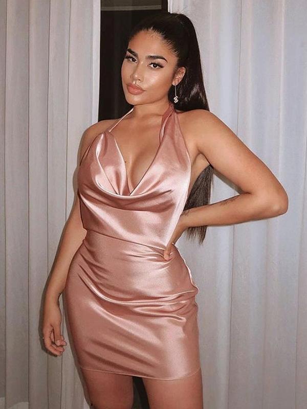 Hanging Neck Satin Backless Bodycon Party Mini Dress - Mini Dresses - INS | Online Fashion Free Shipping Clothing, Dresses, Tops, Shoes - 23/04/2021 - Catagory_Mini Dresses - Color_Black