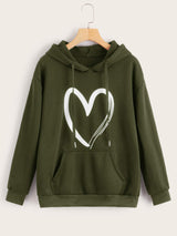Heart Print Kangaroo Pocket Drawstring Hoodie - INS | Online Fashion Free Shipping Clothing, Dresses, Tops, Shoes