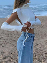 High Collar Slim Cutout Sleeve Strappy Tank Top - Tank Tops - INS | Online Fashion Free Shipping Clothing, Dresses, Tops, Shoes - 23/04/2021 - BLO210419220 - Catagory_Tank Tops