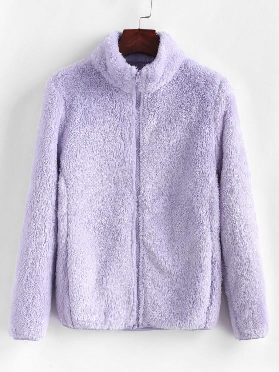 High Neck Zip Up Fluffy Coat - INS | Online Fashion Free Shipping Clothing, Dresses, Tops, Shoes