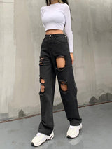 High Waist Button Personality Ripped Loose Straight-leg Pants - Pants - INS | Online Fashion Free Shipping Clothing, Dresses, Tops, Shoes - 10/05/2021 - Category_Pants - Color_Black