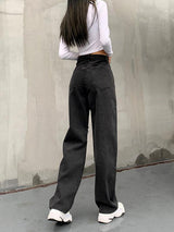 High Waist Button Personality Ripped Loose Straight-leg Pants - Pants - INS | Online Fashion Free Shipping Clothing, Dresses, Tops, Shoes - 10/05/2021 - Category_Pants - Color_Black