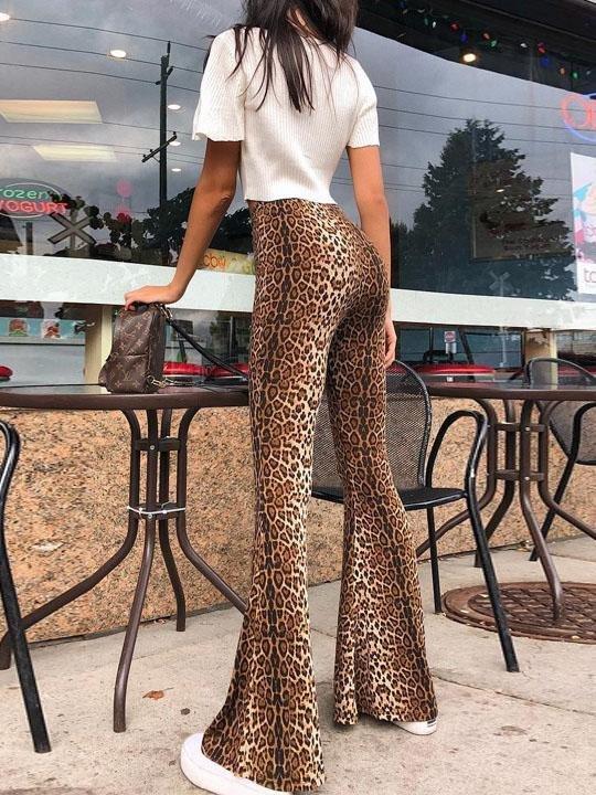 High Waist Casual Leopard Print Flared Pants - Pants - INS | Online Fashion Free Shipping Clothing, Dresses, Tops, Shoes - 08/07/2021 - 20-30 - Bottoms