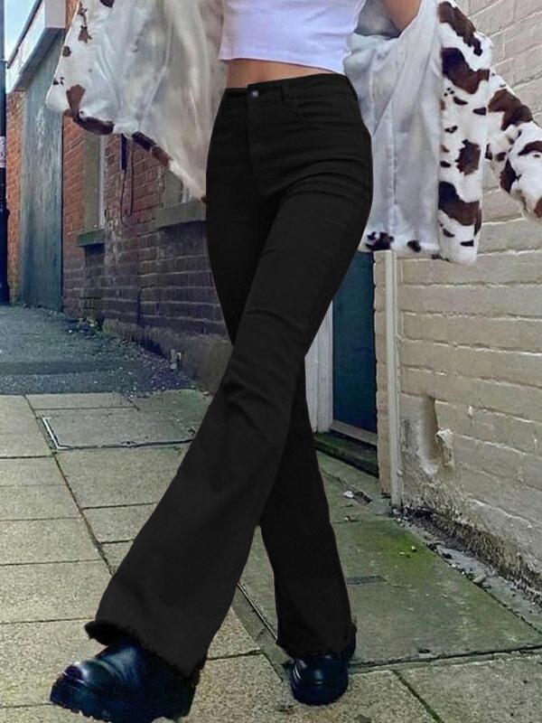 High Waist Slim Street Style Retro Flared Casual Pants - Pants - INS | Online Fashion Free Shipping Clothing, Dresses, Tops, Shoes - 12/05/2021 - Category_Pants - Color_Black
