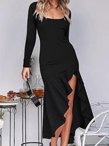 High Waist Square Neck Long Sleeve Mermaid Skirt - Midi Dresses - INS | Online Fashion Free Shipping Clothing, Dresses, Tops, Shoes - 18/06/2021 - 20-30 - color-black