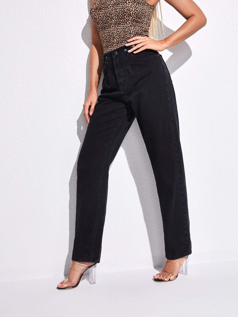 High Waist Straight Leg Jeans - INS | Online Fashion Free Shipping Clothing, Dresses, Tops, Shoes