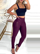 High Waist Zipper Design Skinny Pants - Pants - INS | Online Fashion Free Shipping Clothing, Dresses, Tops, Shoes - 04/05/2021 - Category_Pants - Color_Wine Red